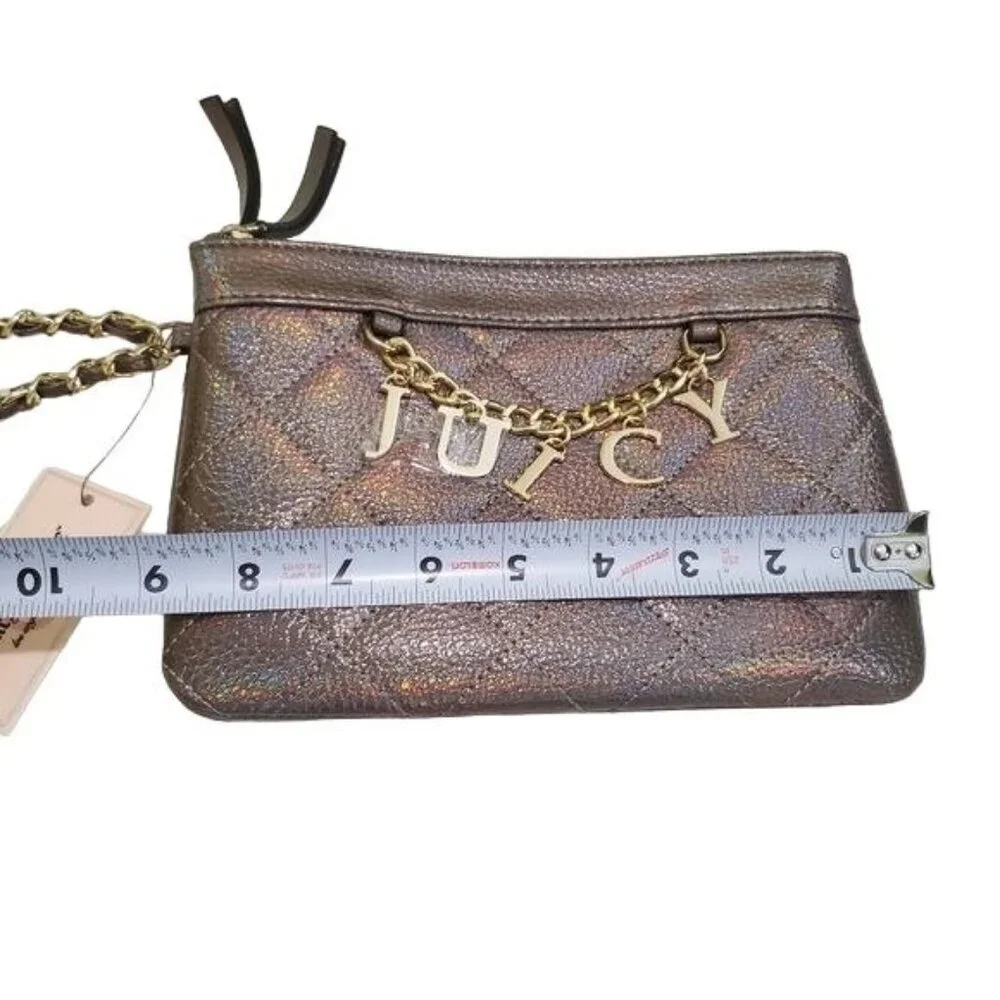 Juicy Couture womens wristlet Iridescent Pewter Quilted Chain‎ Accent Logo New